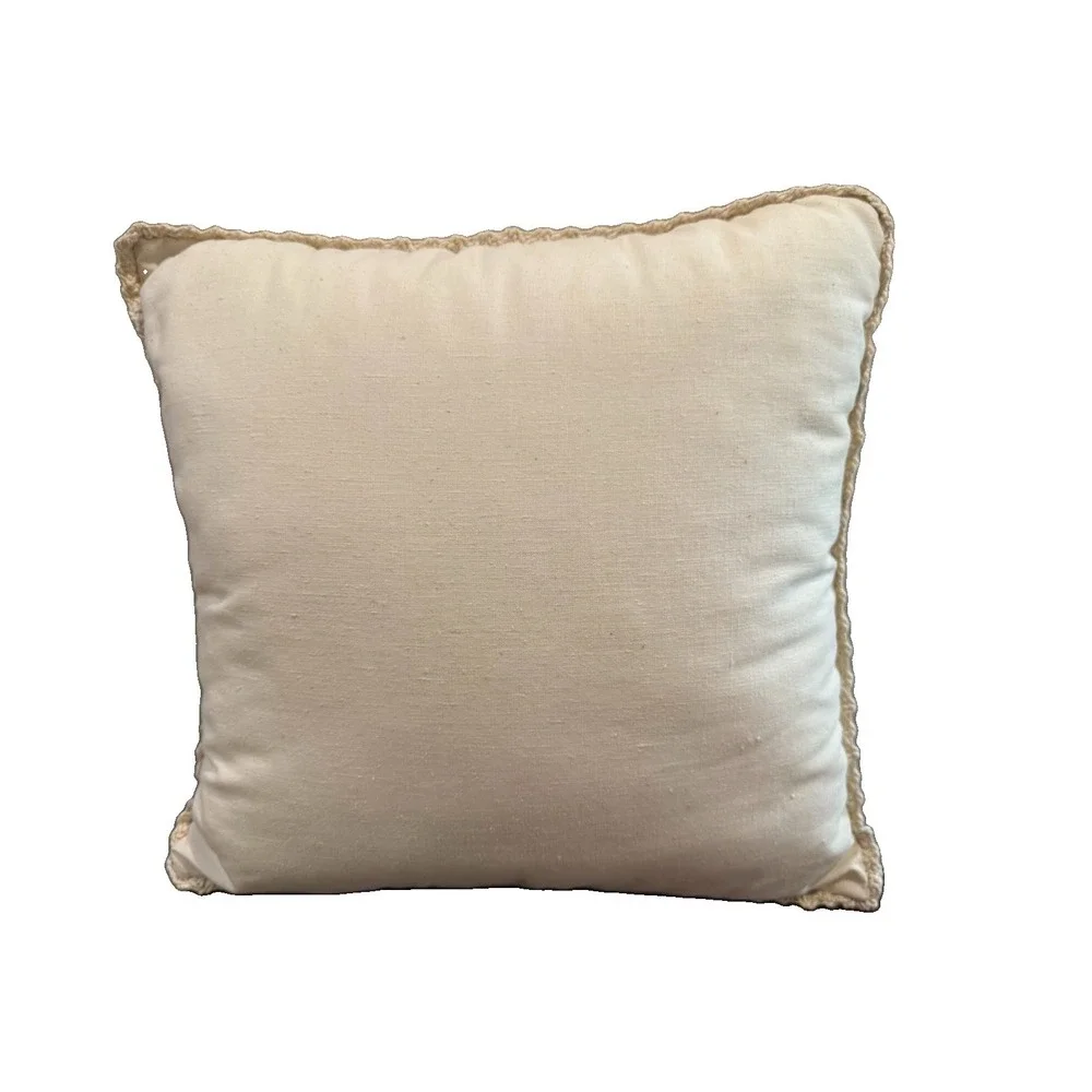 Vintage Hand-Embroidered Floral Throw Pillow with Crochet Trim 13
